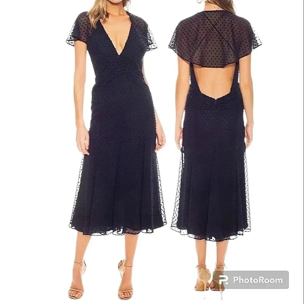 Katie May Flutter Sleeve Dot Chiffon Midi Dress